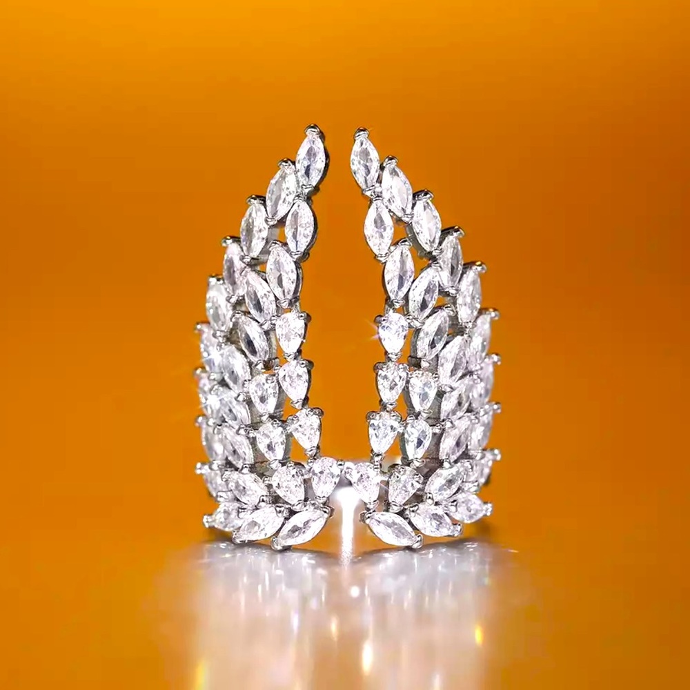 Angel Wings Ring in Silver Tone with Cubic Zirconia, Size 7